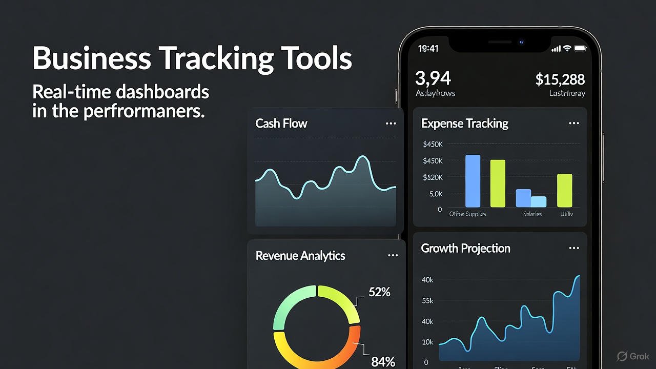 Smartphone with GoBizzHub app showing analytics