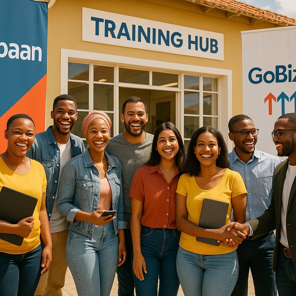 South African entrepreneur completing a GoBizzHub training module on a tablet